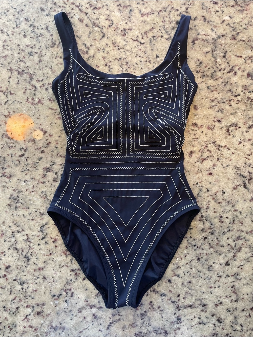 New Gideon Oberson Navy  embroidered One-Piece swimsuit fits size 2